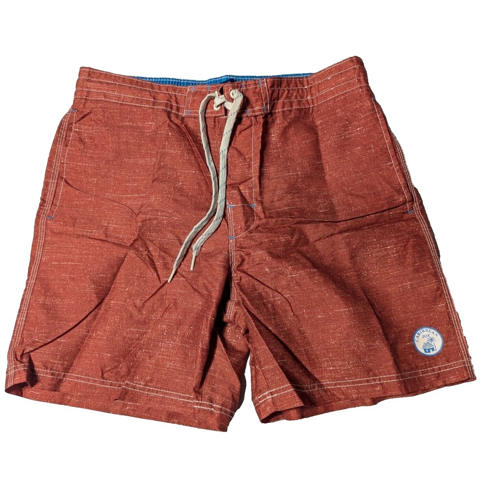 CARIBBEAN JOE Men Large Burnt Brown‎ Built In Brief Drawstring 7" Swim Trunks